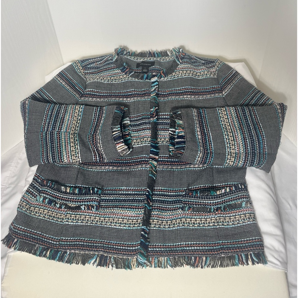 Halogen Open Front Boho Jacket Woven Fringe Southwestern Tribal Style Women’s M
